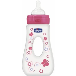 Chicco Travelling Bottle 240 ML Silicone - Fast Flow - (Pink)
