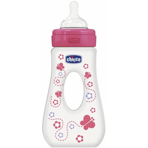 Chicco Travelling Bottle 240 ML Silicone - Fast Flow - (Pink) Chicco Travelling Bottle 240 ML Silicone - Fast Flow - (Pink)