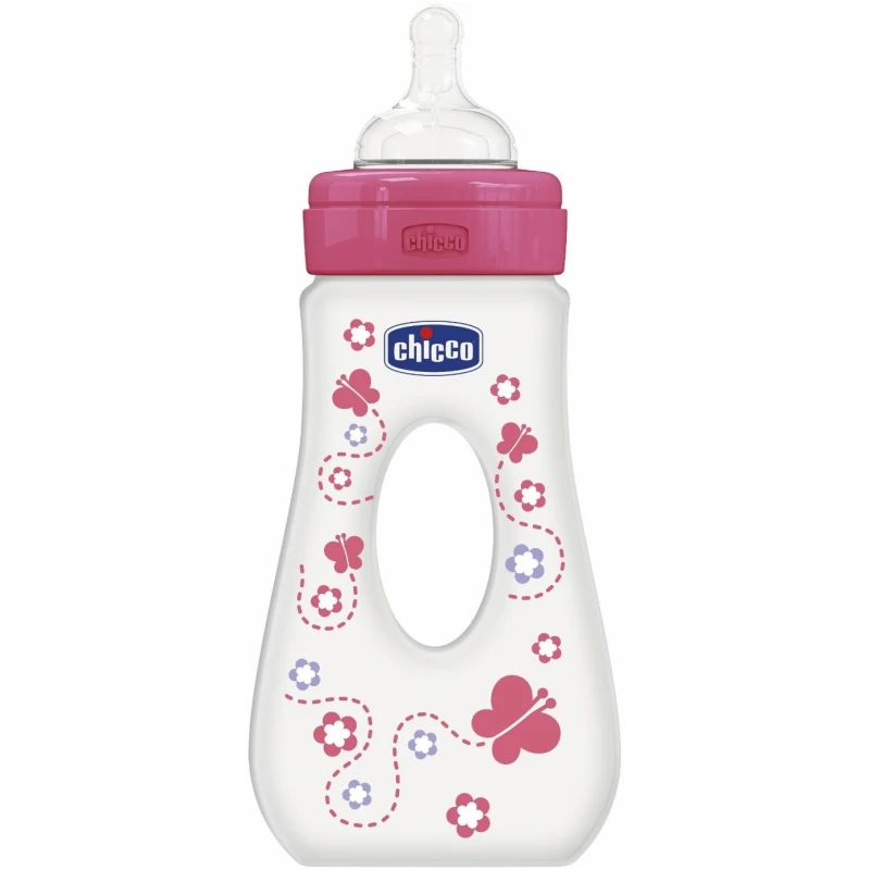 Chicco Travelling Bottle 240 ML Silicone - Fast Flow - (Pink) - تشيكو