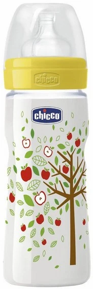 Chicco Well-Being Bottle, Fast Flow, Silicone Nipple, 330ml, Yellow - Chicco