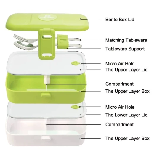 Look Back Lunch Box for Kids Adults, 2 layers, Leak Proof, FDA Approved-Green - Look Back - Image 5