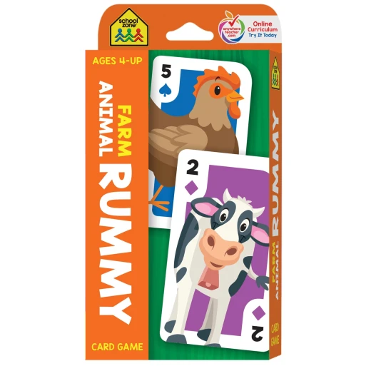 School Zone Farm Animal Rummy Card Game for Kids: Matching and Counting Educational Fun School Zone Farm Animal Rummy Card Game for Kids: Matching and Counting Educational Fun