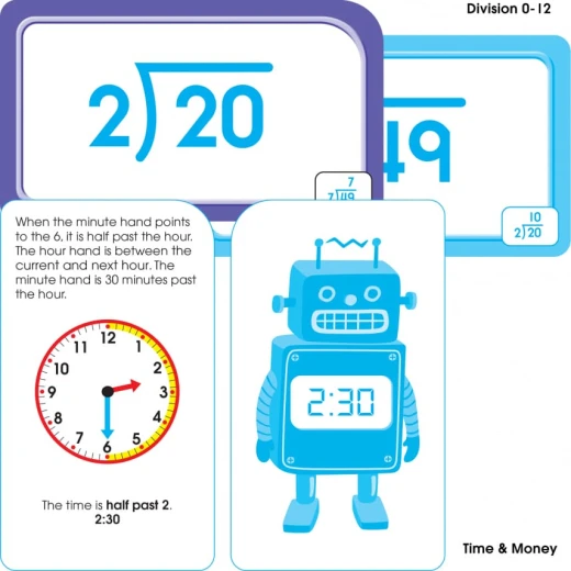 School Zone Math Flash Cards 4 Pack Bundle: Multiplication, Division, Telling Time & Managing Money for Grades 3 & 4 Students - School Zone - Image 4
