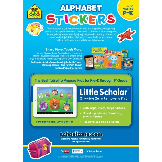 School Zone Alphabet Stickers Workbook for Ages 3-6: Fun Educational Activities for Early Literacy & Pre Writing Skills for Preschoolers - School Zone - Image 2