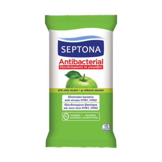 Septona Antibacterial Hand Wipes with Green Apple Fragrance, 15 Pieces Septona Antibacterial Hand Wipes with Green Apple Fragrance, 15 Pieces