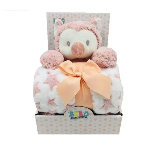 Nova blanket with an owl toy pink single 75x100cm single Nova blanket with an owl toy pink single 75x100cm single