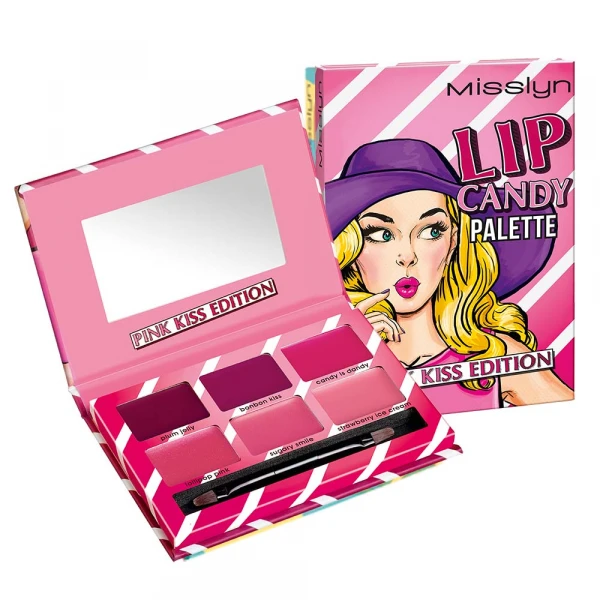 Misslyn Lip Candy Palette Pink Kiss Edition Makeup Kit with Mirror for Dreamy Looks - Misslyn