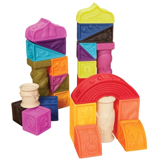 B. toys – Elemenosqueeze Baby Blocks – 26 Stacking Blocks with Shapes Numbers, Animals & Textures - B. toys - Image 5
