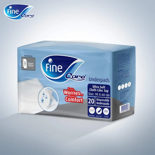 Fine Care, Disposable Underpads, Ultrasoft Cloth-Like Top, Size 60 x 90 cm, Pack of 20 - Fine - Image 8