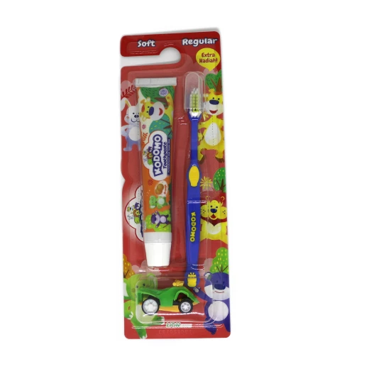 Kodomo 2 in 1 Zig Zag Brush and Toothpaste with Free Small Gift, Blue Kodomo 2 in 1 Zig Zag Brush and Toothpaste with Free Small Gift, Blue