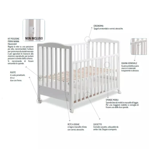 Italbaby Flash Ivory Wooden Cot, White - إيتال بيبي - Image 3