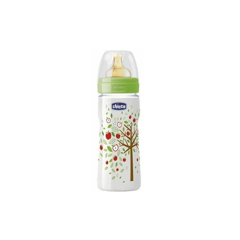 Chicco Well-Being Bottle, Fast Flow, Silicone Nipple, 330ml, Green - تشيكو