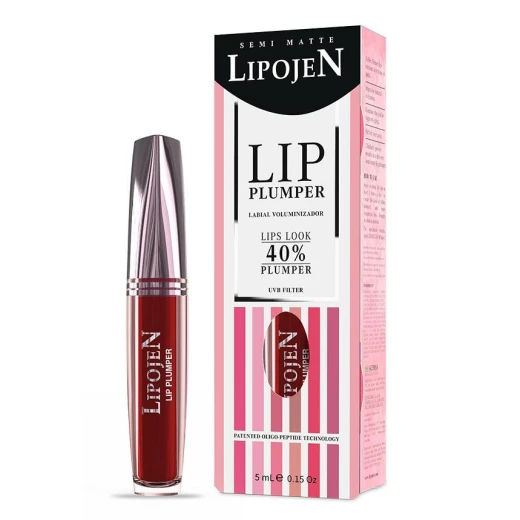 Lipojen Hot Red Semi Matte Lip Plumper for Fuller Lips with UVB Protection and Anti Aging Treatment