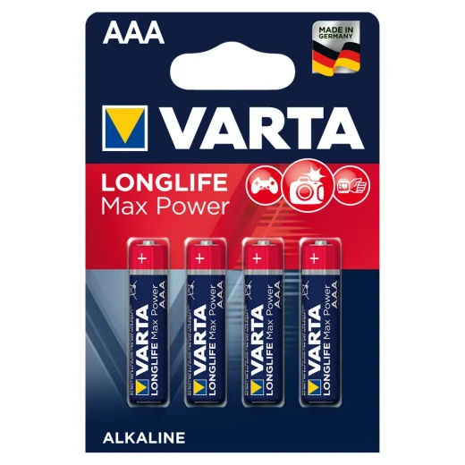 Varta Alkaline Max Tech AAA بطاريات ، 4 عبوات (أزرق / أحمر) Varta Alkaline Max Tech AAA بطاريات ، 4 عبوات (أزرق / أحمر)