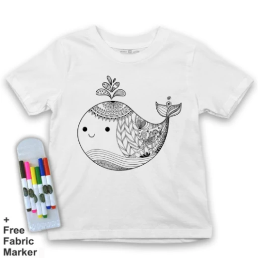Mlabbas Kids Coloring T-Shirt, Whale Design, 6 Years Mlabbas Kids Coloring T-Shirt, Whale Design, 6 Years