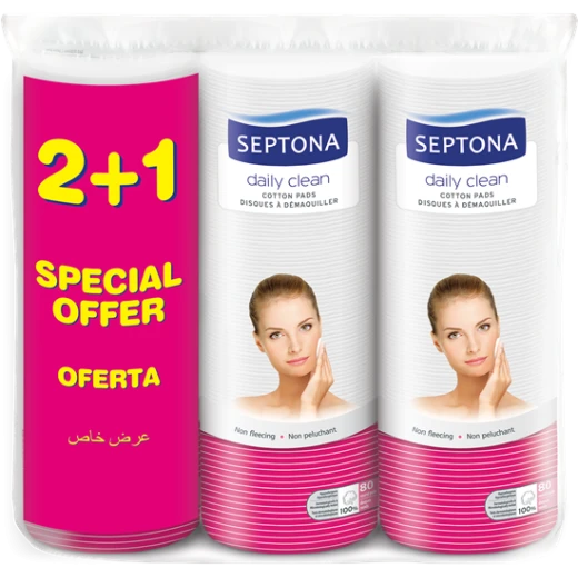SEPTONA Daily Clean Cotton Pads 80 Pieces Gentle Makeup Remover for All Skin Types Fiber Free Refreshing Clean
