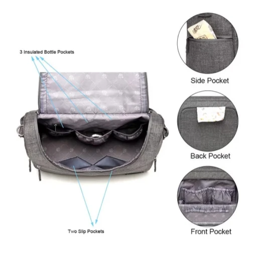 COLORLAND Diaper Bag Messenger Hobos Multifunction Waterproof Maternity Bag  gray - Colorland - Image 5