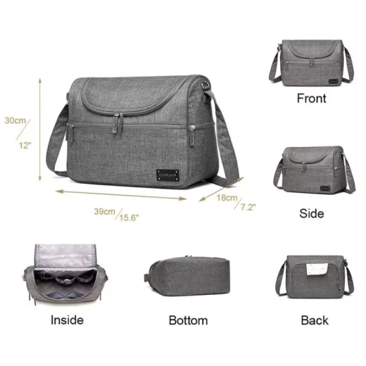 COLORLAND Diaper Bag Messenger Hobos Multifunction Waterproof Maternity Bag  gray - Colorland - Image 2