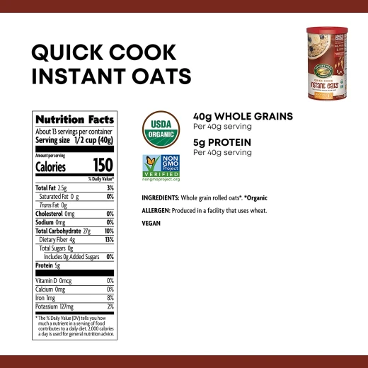 Nature’s Path Instant Oats, Healthy, Organic & Sugar Free 510g - Nature's Path Organic - Image 3