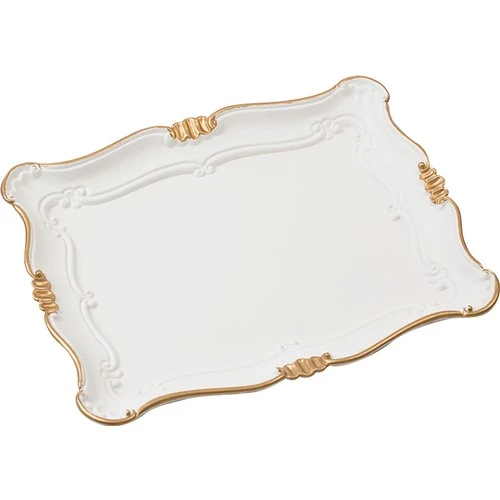 Madame Coco - White Leafed Tray - Small 31*25 cm Madame Coco - White Leafed Tray - Small 31*25 cm