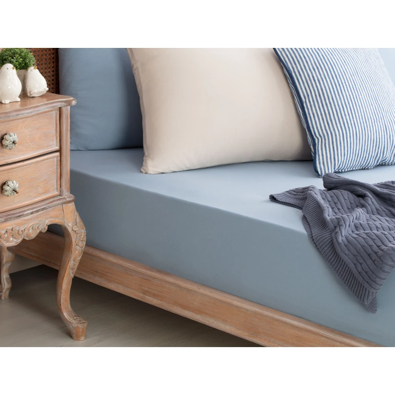 Madame Coco - Combed Cotton Fitted Sheet - King, Indigo - Madame COCO
