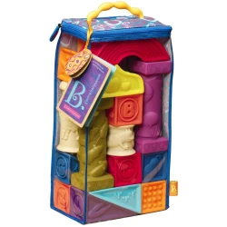 B. toys – Elemenosqueeze Baby Blocks – 26 Stacking Blocks with Shapes Numbers, Animals & Textures