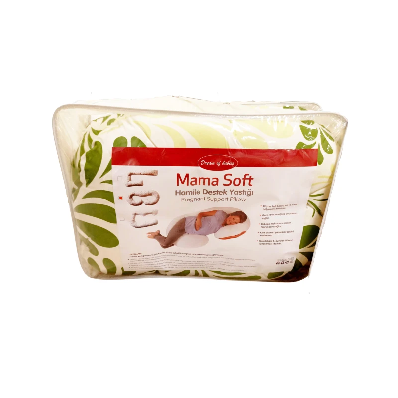 Pragnancy Body Pillow White with Green Leafs - C Shape with Zipper