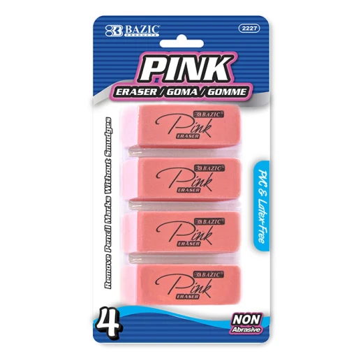 Bazic Pink Bevel Eraser Set of 4 Bazic Pink Bevel Eraser Set of 4