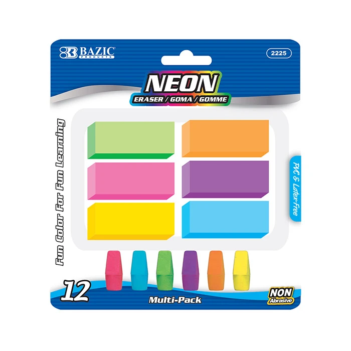 Bazic Neon Eraser Sets Set of 12 - Bazic