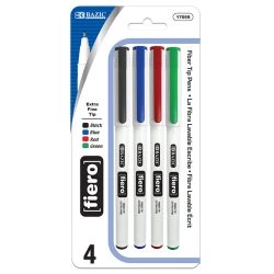 Bazic Fiero Assorted Color Fiber Tip Fineliner Pen (4/Pack)