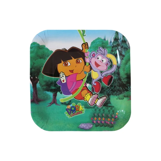Disposable Square Plates for Kids, Green Dora Design, 10 Pieces Disposable Square Plates for Kids, Green Dora Design, 10 Pieces