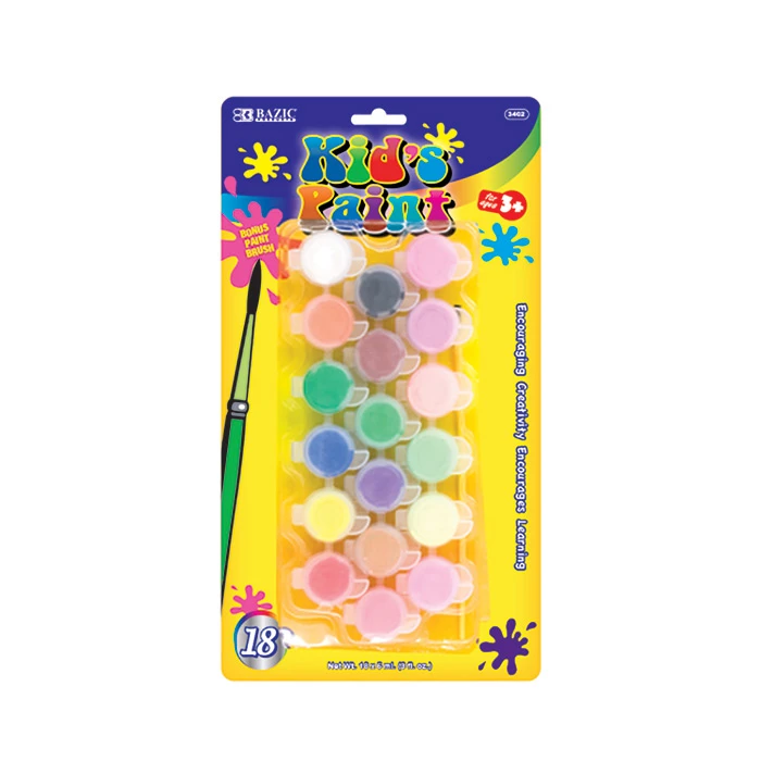 Bazic Kid's Paint With Brush, 18 Color 5ml - Bazic