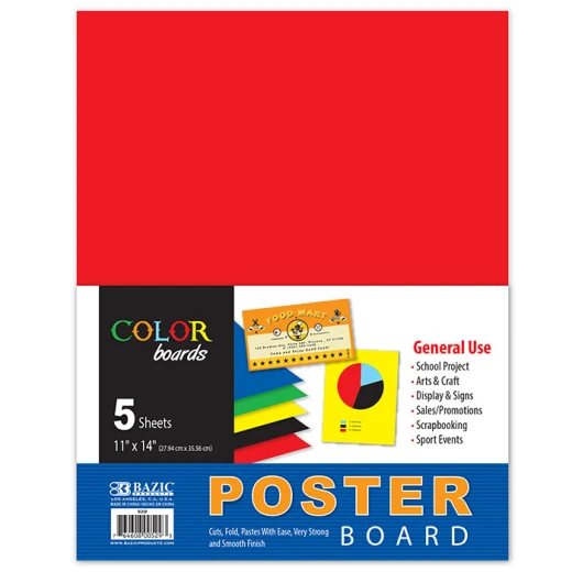 Bazic Multi Color Poster Board, 5 Sheets, 1 Pack Bazic Multi Color Poster Board, 5 Sheets, 1 Pack