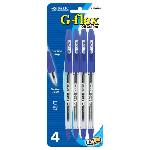 Bazic G-flex Blue Oil-gel Ink Pen W/ Cushion Grip, 4 Pack Bazic G-flex Blue Oil-gel Ink Pen W/ Cushion Grip, 4 Pack