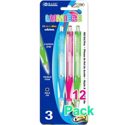 Bazic Lumiere Dazzle Black Oil-gel Ink Retractable Pen Grip (3/Pack) Bazic Lumiere Dazzle Black Oil-gel Ink Retractable Pen Grip (3/Pack)