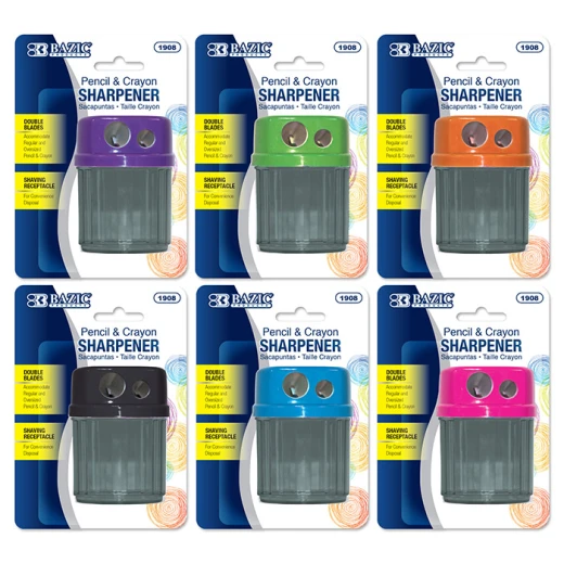 Bazic Dual Blades Sharpener With Round Receptacle, Assorted Colors Bazic Dual Blades Sharpener With Round Receptacle, Assorted Colors