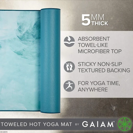 Gaiam Toweled Hot Yoga Mat Seafoam 5 mm - Gaiam - Image 4