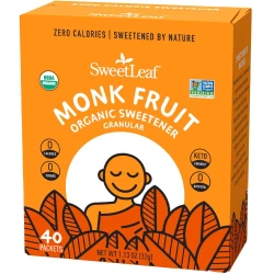 SweetLeaf Organic Monk Fruit Sweetener, Granular - Keto Friendly Natural Sugar Substitute for Coffee, Tea, and Baking, Zero Calorie, Organic Monk Fruit, Non GMO, Sugar Free - 40 Individual Packets