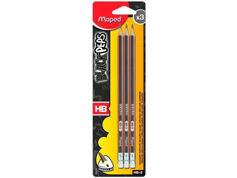 Maped Black Peps Eraser Tip graphite pencil, 3 pieces - Maped
