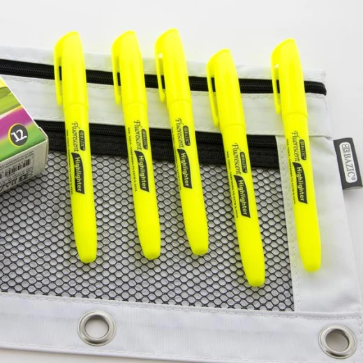 Bazic Yellow Pen Style Fluorescent Highlighter with Pocket Clip (5/pack) - Bazic - Image 3