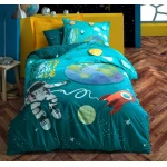 Nova home little astronaut kids duvet cover rainforce set 100% cotton twin 3 pieces blue - Nova Home