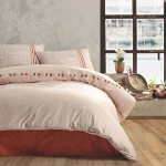 Nova home duvet cover rainforce set with tassels 100% cotton beige king size - Nova Home