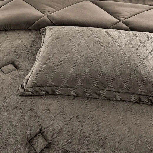 Nova Home Landers 3D Embossed Velvet Flannel Winter Comforter Set, Brawn, King Size - Nova Home - Image 2