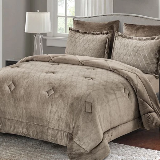 Nova Home Landers 3D Embossed Velvet Flannel Winter Comforter Set, Brawn, King Size - Nova Home - Image 4