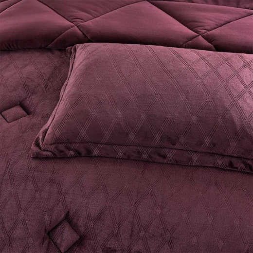 Nova Home Landers 3D Embossed Velvet Flannel Winter Comforter Set, Burgundy, King Size - Nova Home - Image 5