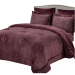 Nova Home Landers 3D Embossed Velvet Flannel Winter Comforter Set, Burgundy, King Size - Nova Home