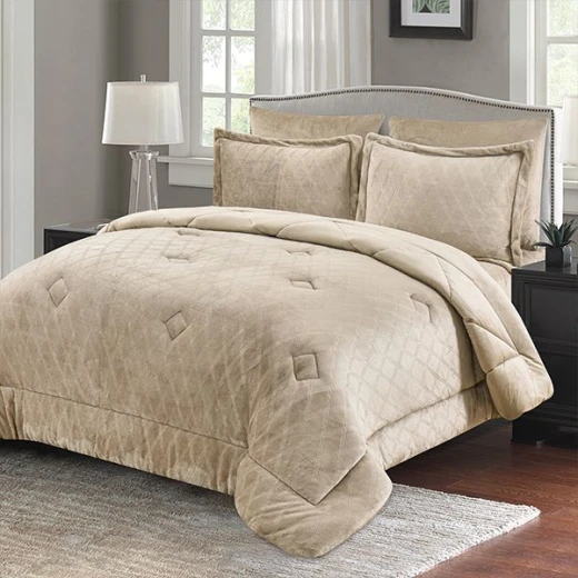 Nova Home Landers 3D Embossed Velvet Flannel Winter Comforter Set, Pearl, King Size - Nova Home - Image 2