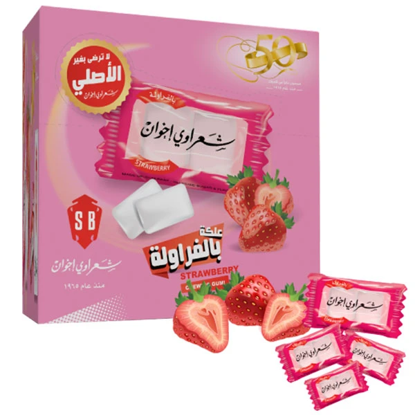 Shaarawi Bros Flavour Strawberry Gum, 2.9G Pack of 100 - Sharawi