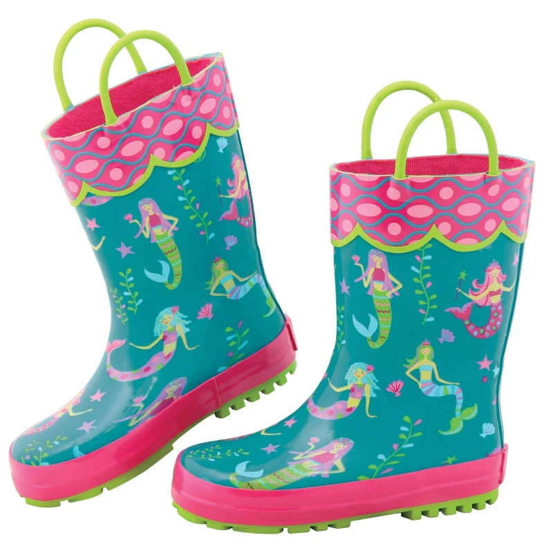 Stephen Joseph Mermaid Rain Boots for Kids Waterproof Playful Design Size 7 Featuring Removable Insoles and Non Slip Soles for Safe Outdoor Adventures - Stephen Joseph