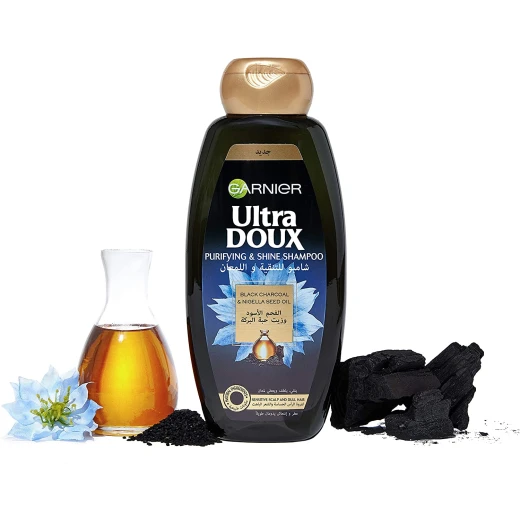 Garnier Ultra Doux Black Charcoal & Nigella Seed Oil Purifying & Shine Shampoo, 600ml - Garnier - Image 2